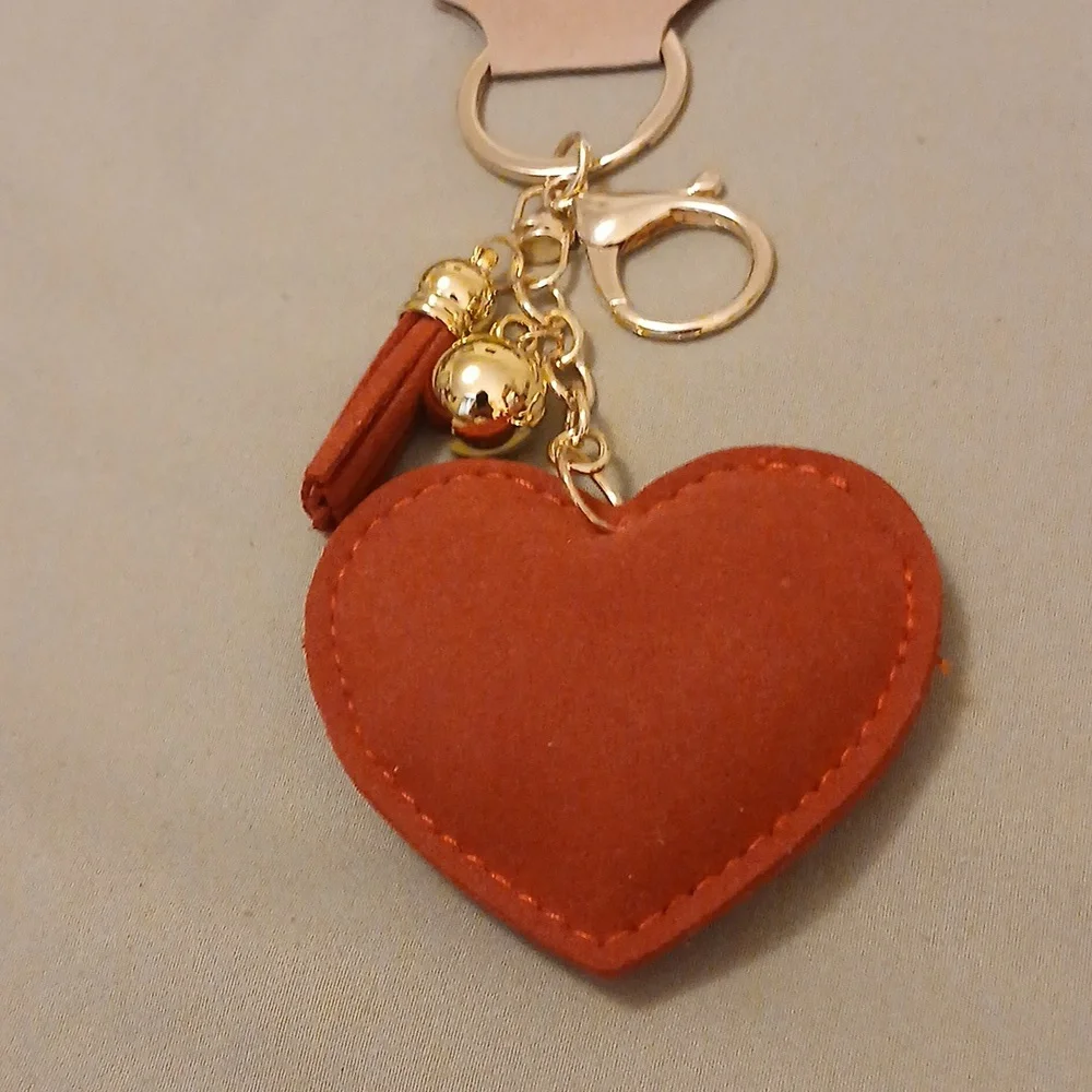 PUFF PILLOW Red Heart Keychain with Gold Accents